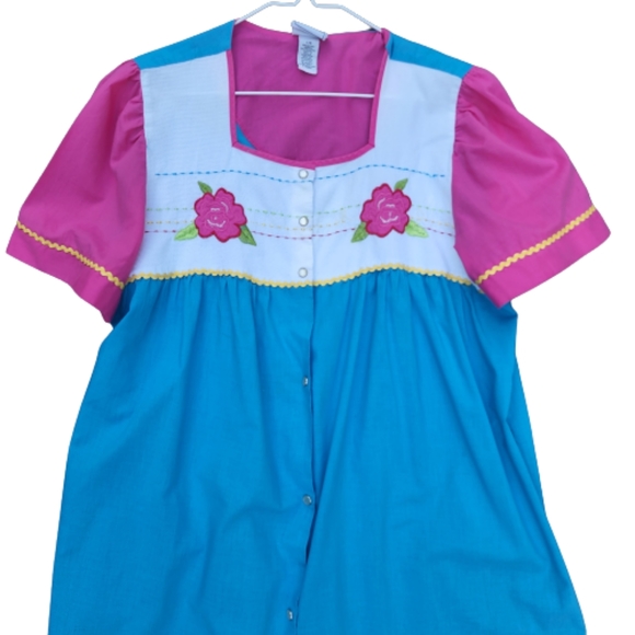 Vintage Bobbie Brooks Pink Floral Blue Cottagecore Coquette Duster Dress ♥️ - Picture 3 of 8